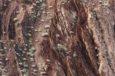 Toprak erozyonu, iklim değişikliği kuraklık yüzünden verimli arazi ve otlakların kaybı izleri olan kil yamaçları.