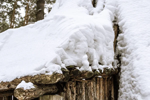 Nieve Techo Casa Madera Bosque Invierno Nevadas Frío Chasquido Casa — Foto de Stock