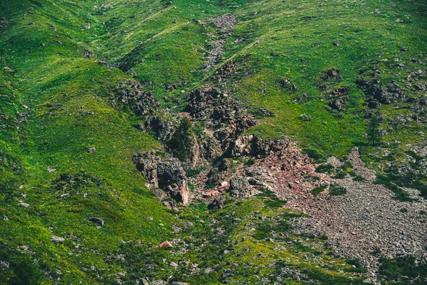 Pendiente Colina Con Hierba Verde Algunas Rocas Pastos Montaña Para — Foto de Stock