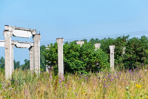 Alandaki yıkılmış binaların beton yapıları, postapocalypse atmosferi, insan yokluğu
