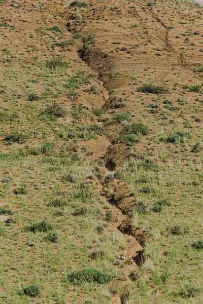 Encosta Argilosa Com Vestígios Erosão Solo Alterações Climáticas Perda Terras — Fotografia de Stock