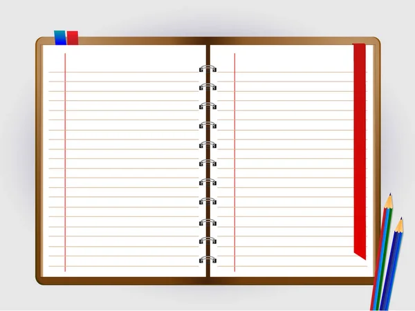 Crayon et carnet sur fond blanc — Image vectorielle