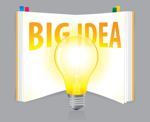 Big Idea, Une ampoule au-dessus d'un livre ouvert Vector — Image vectorielle