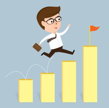 Mutlu işadamı grafik, vektör çizim büyüyen üzerinden atlama