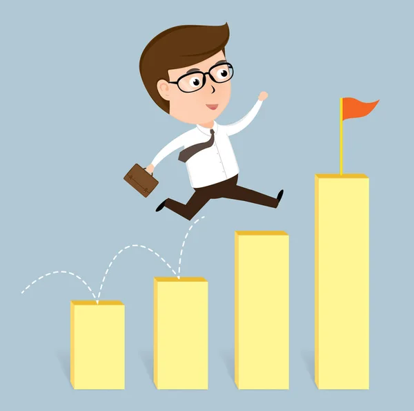 Happy Businessman jumping over growing chart, vector illustration - Stok Vektor