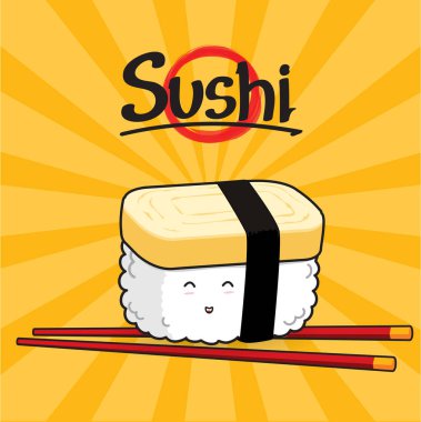 Tamagoyaki suşi çizgi film, vektör