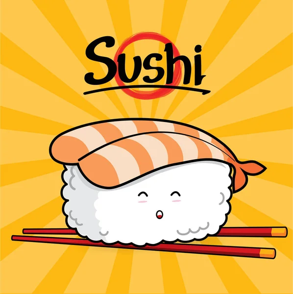 Amaebi Sushi rajzfilm, Japán étel, vektor — Stock Vector