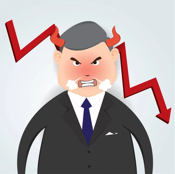 Zły szef spada w dół wykresu, ilustracji wektorowych — Wektor stockowy