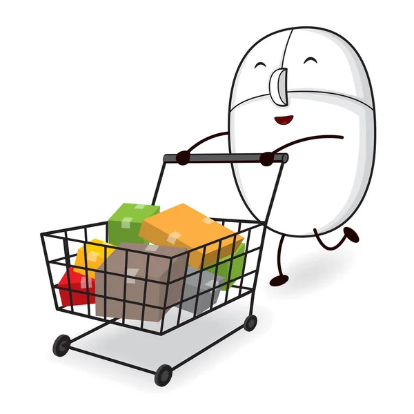 Mouse with Cart Vector, Shopping Online, e-commerce — Stock Vector