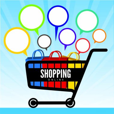 Yorum balonunu Online, e-ticaret alışveriş sepeti vektör ile
