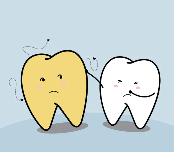 Carino dente del fumetto e dente giallo — Vettoriale Stock