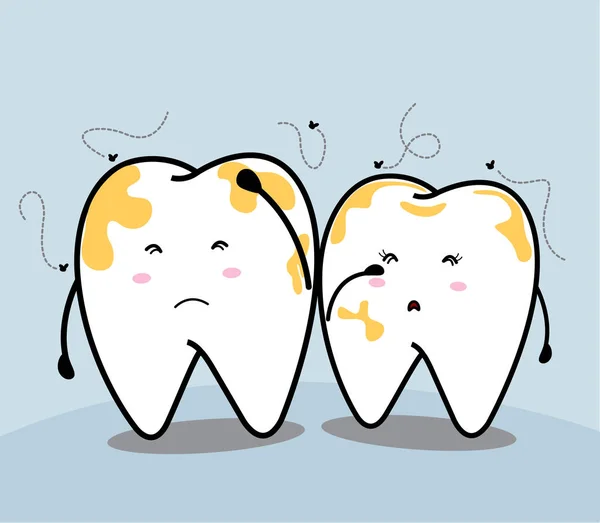 Söta tecknade tand och gula tand — Stock vektor