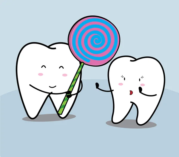 可爱的卡通微笑牙齿和糖果 — 图库矢量图片