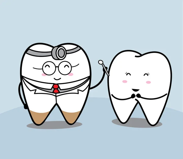 Χαριτωμένο κινούμενα δόντι και οδοντίατρος — Διανυσματικό Αρχείο