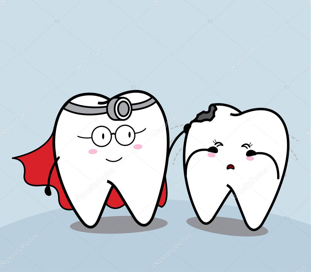 Cute cartoon tooth and dentist