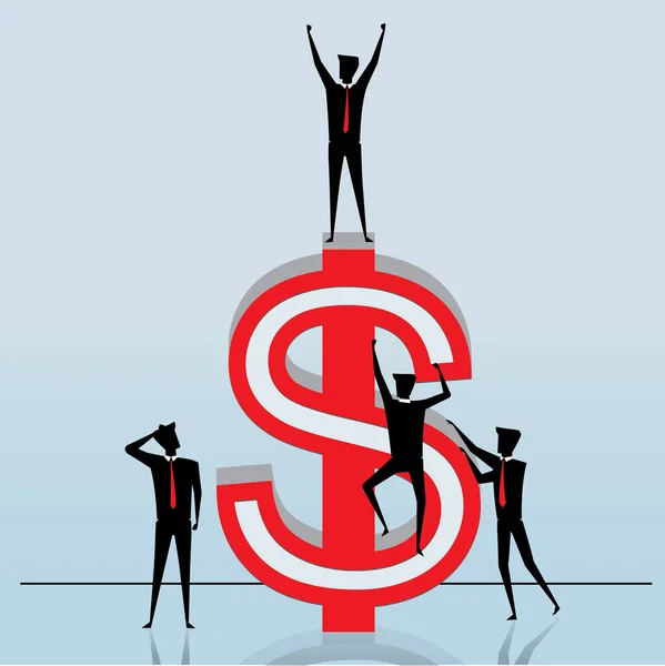Quatre hommes d'affaires grimpant le signe du dollar, Business Concept, vecteur — Image vectorielle