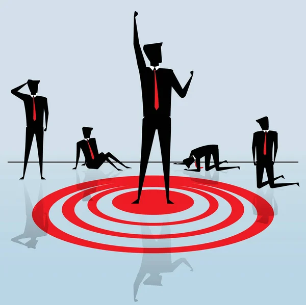 Uomo d'affari in piedi su un Bullseye, Concetto di target marketing, Business Concept, vettore — Vettoriale Stock