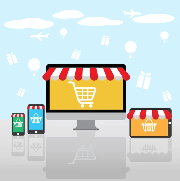 Ensemble d'achats Services web et mobiles en ligne, concept de commerce électronique, vecteur 10 — Image vectorielle