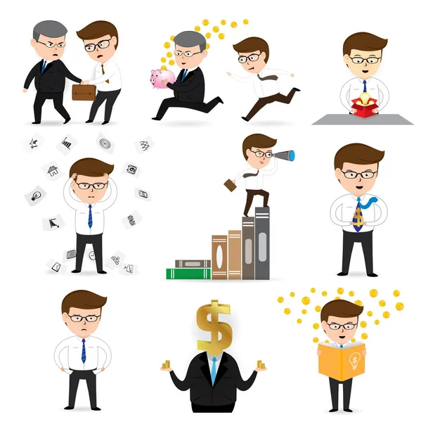 Business man cartoon set, vector 10, Business concept — стоковый вектор