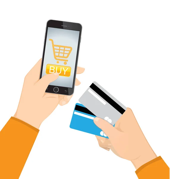 Winkelen Online met creditcard bedrijf, e-commerce concept Hand, vector 10 — Stockvector