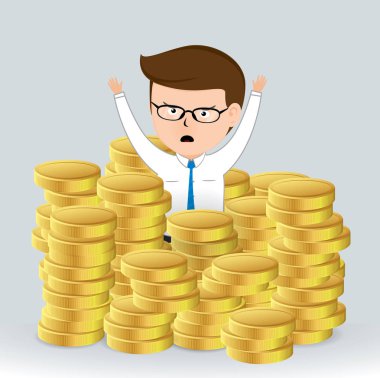 Businessman sinking in a pile of gold coins, Businessman Cartoon character, vector illustration Business Concept vector