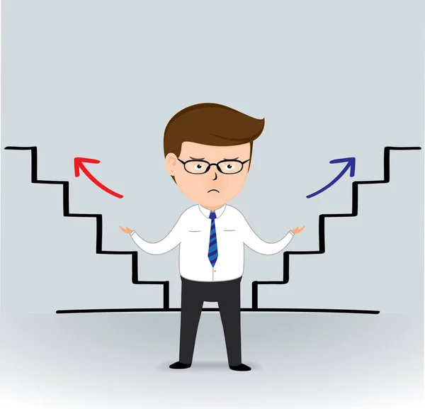 Podnikatel volí schody, podnikatel kreslená postavička, vektorové ilustrace obchodní koncept — Stockový vektor