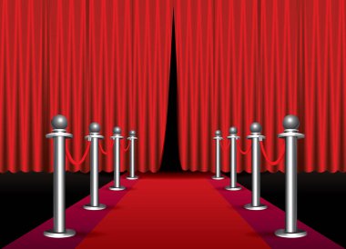 Sihirli kırmızı halı döngü ile kırmızı perde