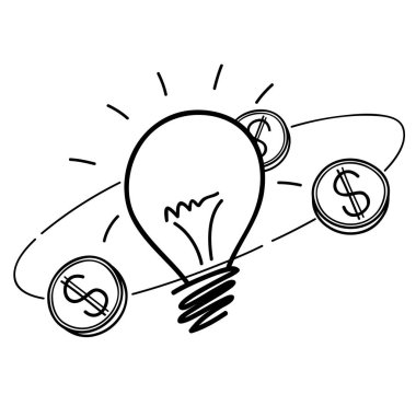 Altın sikke, anahat siyah ve beyaz yığını tarafından çevrili ampuller