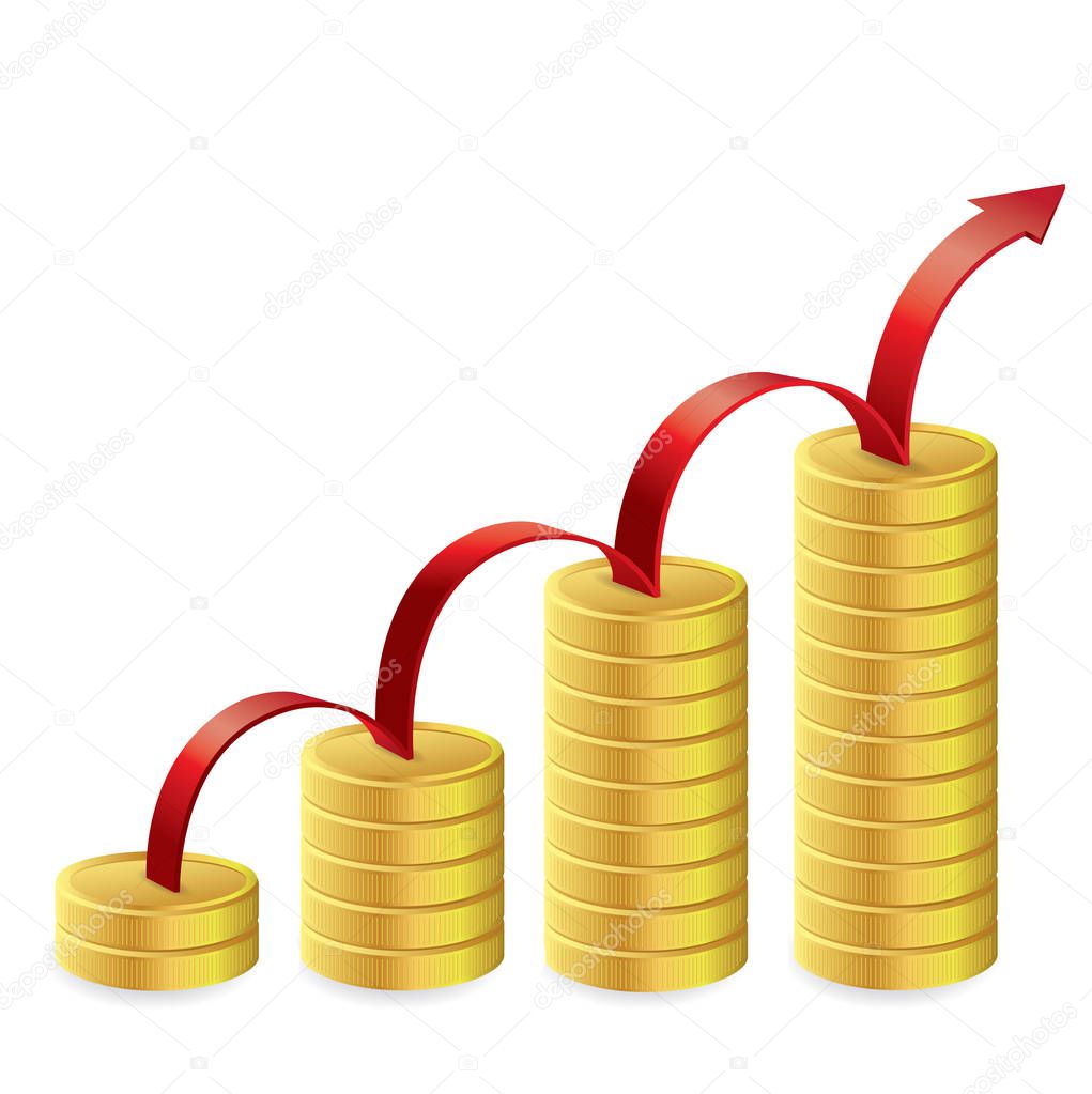 Gold coins graph with red arrow, Business concept, Illustration Vector eps10