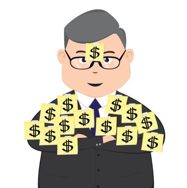 İşadamı sarı not kağıdı ve dolar işareti, iş kavramı vektör