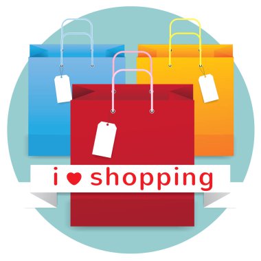 çanta üstünde kutsal kişilerin resmi, e-ticaret kavramı vektör alışveriş seviyorum