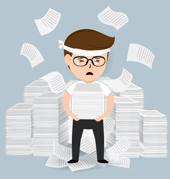 Homme d'affaires avec pile de papier, concept d'entreprise, vecteur 10 — Image vectorielle