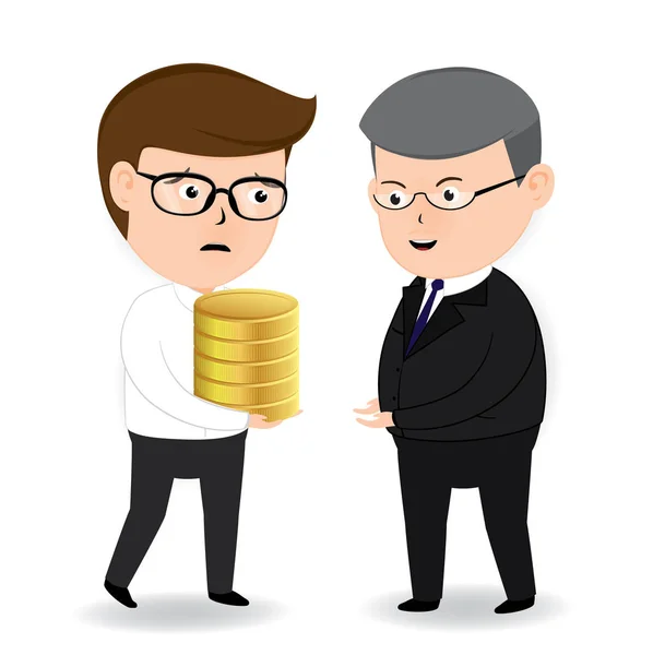 Empresário Sénior e Jovem Empresário com moedas de ouro sobre fundo branco. conceito de negócio vetor — Vetor de Stock