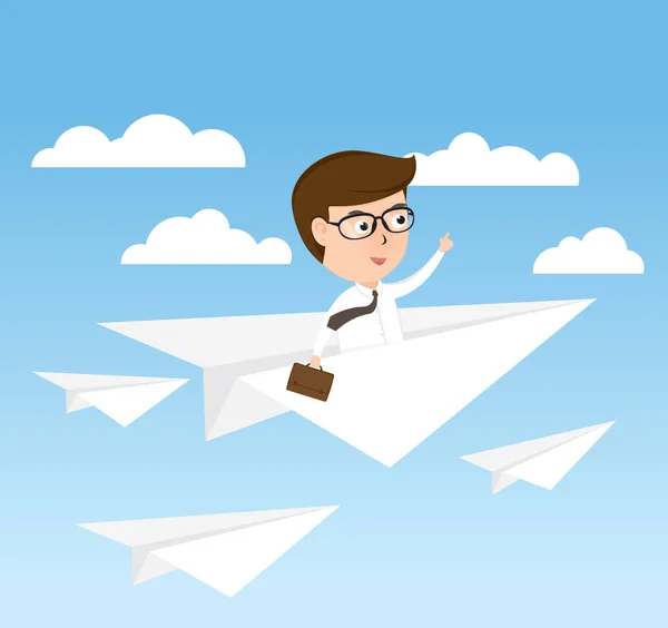 Businessman on paper airplane flying to success, business concept vector — Stock Vector