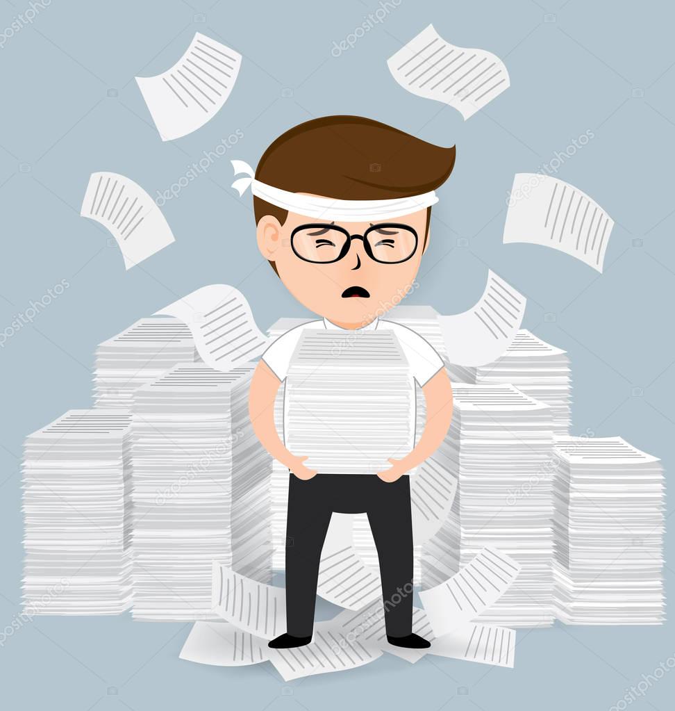 Businessman with pile of paper, business concept, vector 10