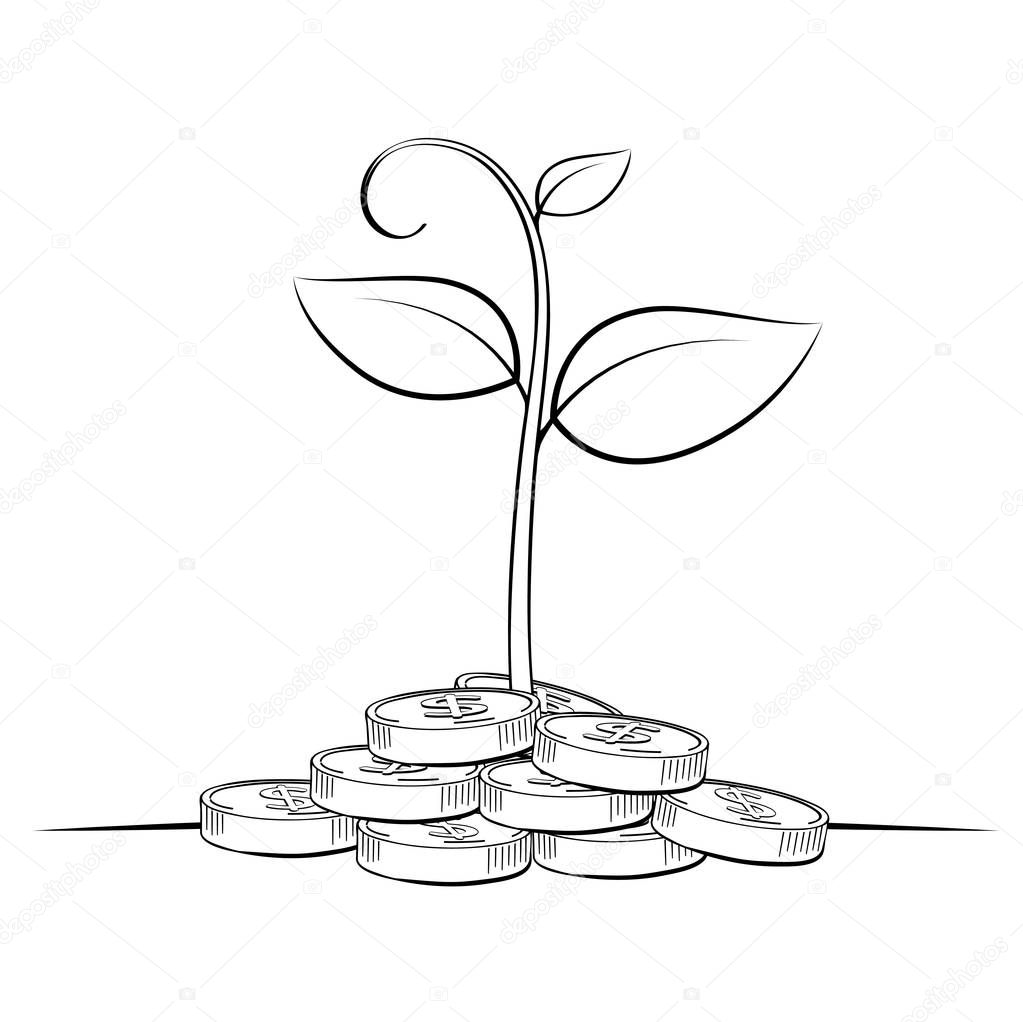 Tree money coin line drawing, Business concept, Illustration Vector eps10