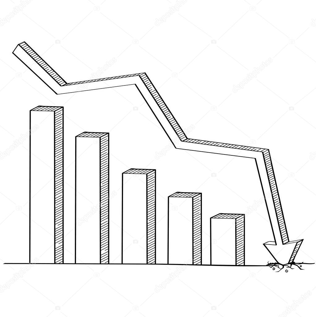 Arrow graph down line drawing, Business concept, Illustration Vector eps10