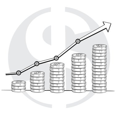 İstatistik grafik paralar çizgi çizme, iş kavramı, illüstrasyon vektör eps10