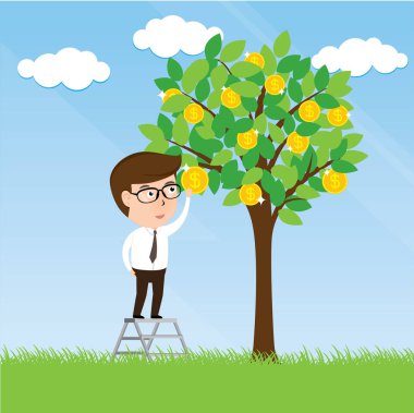 Para ağaçlarda, iş kavramı, illüstrasyon vektör eps10 çekerek işadamı