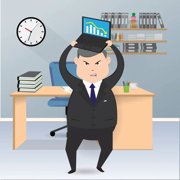 Chefe irritado de cair gráfico, desenho animado conceito vetor de negócios — Vetor de Stock