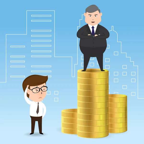 Успішний бізнесмен виглядає стояти на вершині грошей, бізнес-концепція, ілюстрація Вектор eps10 — стоковий вектор