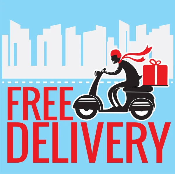 Livraison gratuite Boy Ride Motorcycle Service, concept de livraison créatif — Image vectorielle