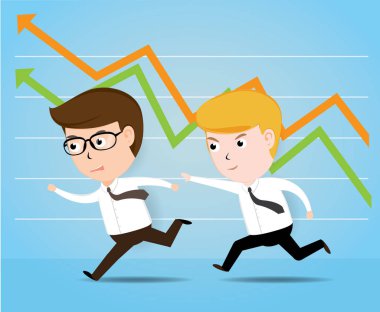 Acele iş kavramı, rekabet, iki farklı işadamları 10 vektör