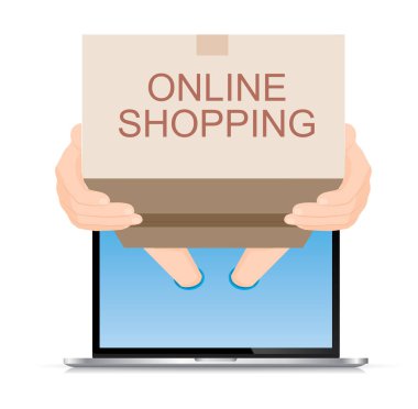 bir kahverengi karton kutu online alışveriş, e-ticaret kavramı vektör haberci gönderdi