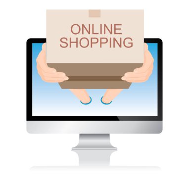 bir kahverengi karton kutu online alışveriş, e-ticaret kavramı vektör haberci gönderdi