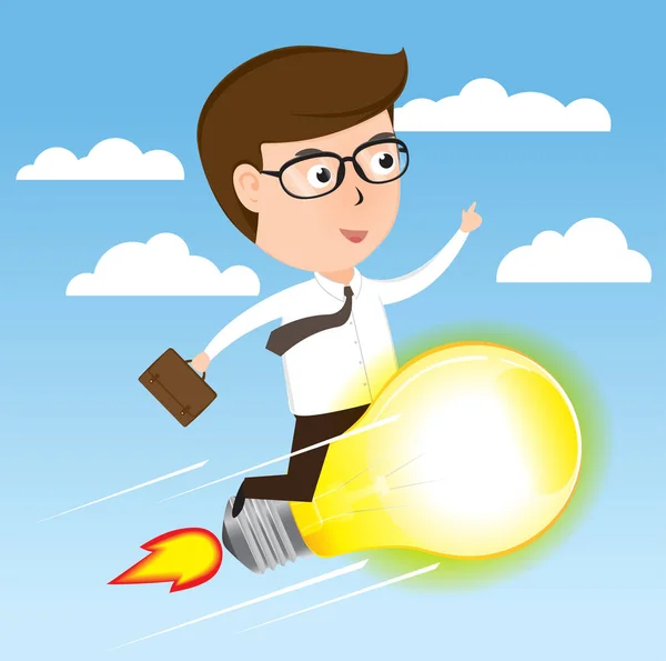 Businessman on light bulb rocket flying to success, business concept vector — Stock Vector