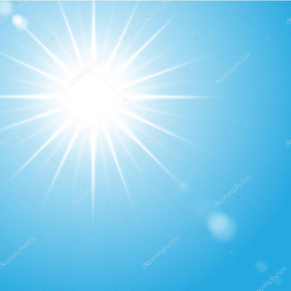 Sun rays on Blue Sky Background 