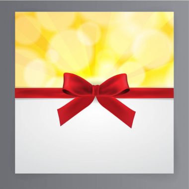 Sarı bokeh arka plan, kırmızı kurdele vektör ile kırmızı yay