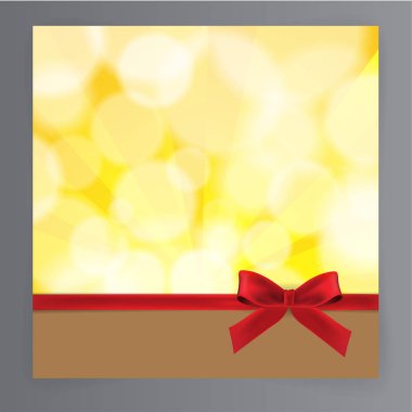 Sarı bokeh arka plan, kırmızı kurdele vektör ile kırmızı yay