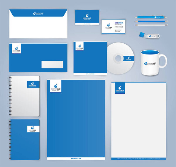 Blue and White modern Corporate Identity Design template, Illustration Vector 10